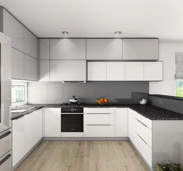 Modular Beige And White U Shaped Kitchen Design Livspace