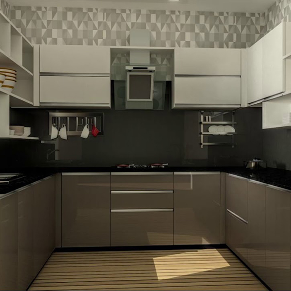 Glossy U Shaped Modular Kitchen Designs