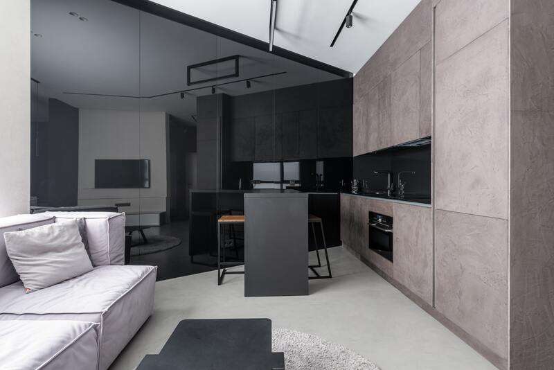 Black With Warm Metallics Modular Kitchen