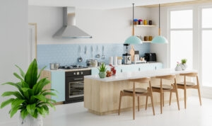 Modern kitchen interior with furniture stylish kitchen interior with white wall