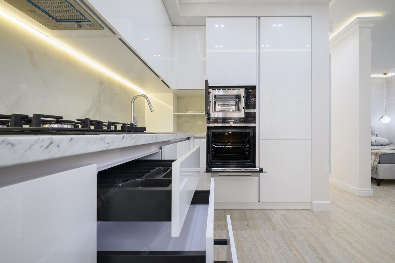white modular kitchen cabinet